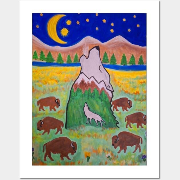 Montana Wolves and Bison Wall Art by Oregon333